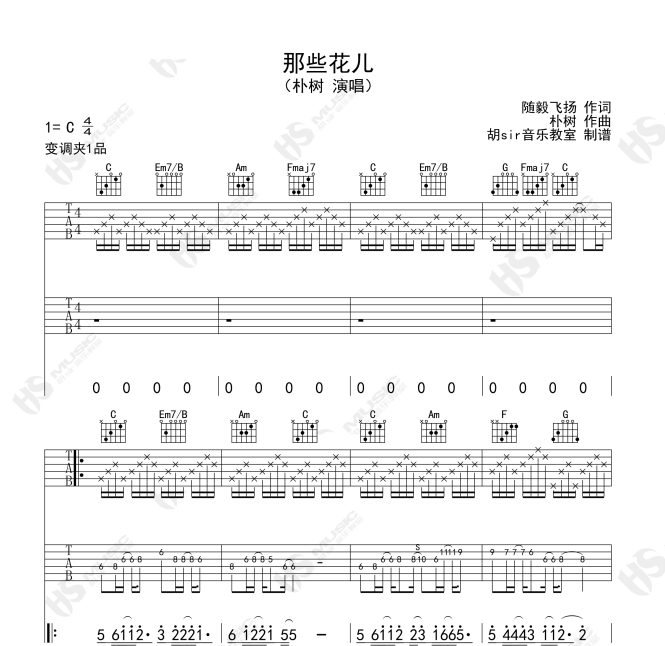 《那些花儿》吉他谱主音solo独奏电吉他谱by胡sir