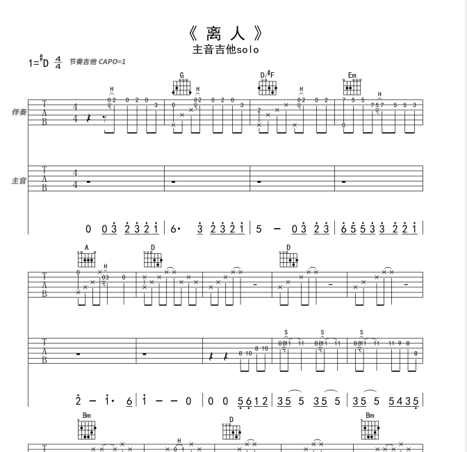 歌神都抢这首歌唱《离人》吉他注音独奏solo-伴奏-谱例-吉他教学by胡sir音乐